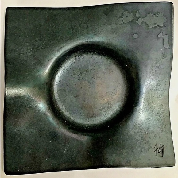 Modern Textured Metal Plate 8” sq Decor, Candleholder by metal artist Fetty NEW - Picture 1 of 9